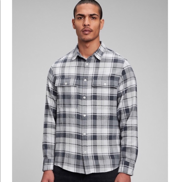 NEW GAP Plaid Shirt Long Sleeve Gray Medium Men’s - Picture 1 of 15